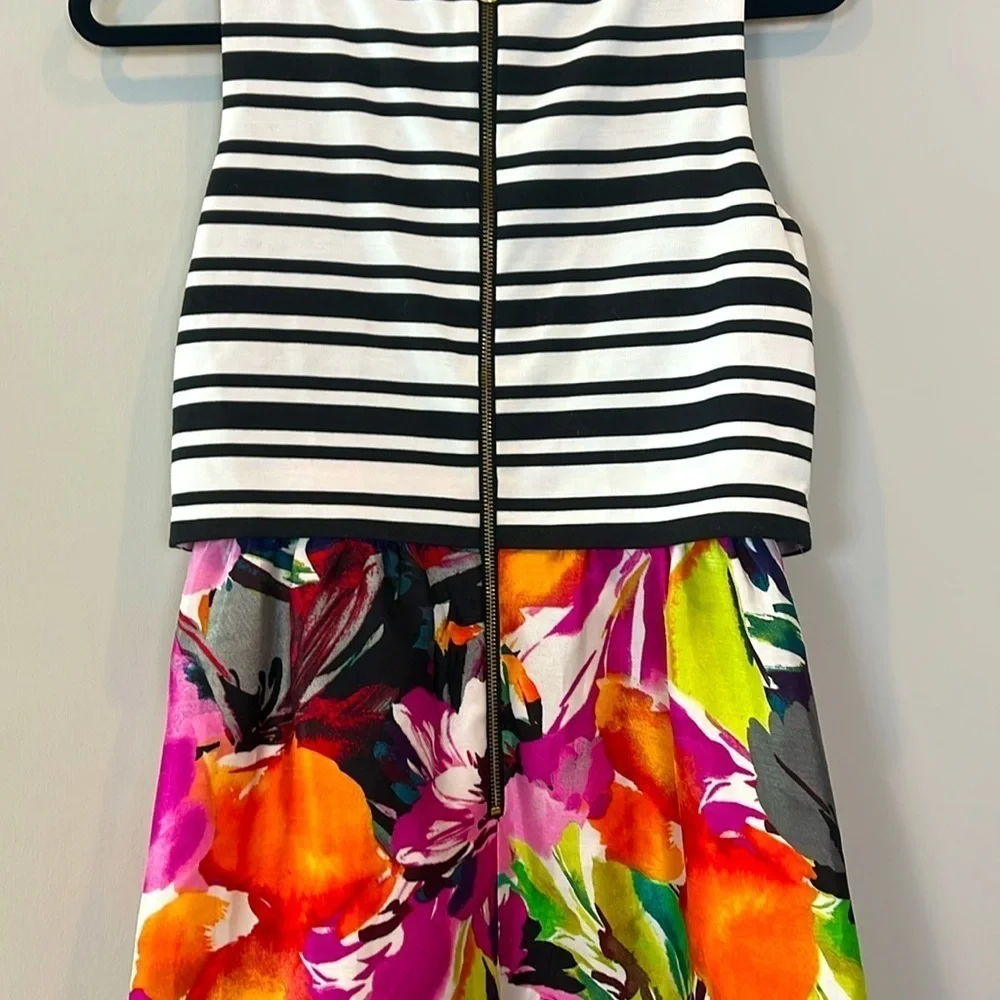 Just Taylor Floral Black White Tank Sleeveless A-Line Sundress Fit Flare Size 2
